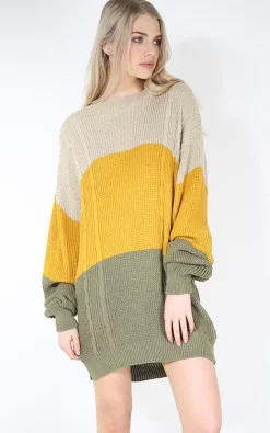 Flash Sale โ Oops Fashion Bella Oversized Jumper ๐ Dress In Khaki Stripe ๐