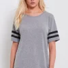 Discount ✔️ Oops Fashion Striped Sleeve Oversized T 👚 Shirt In Grey ✨