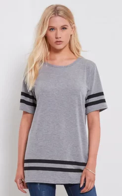 Discount ✔️ Oops Fashion Striped Sleeve Oversized T 👚 Shirt In Grey ✨