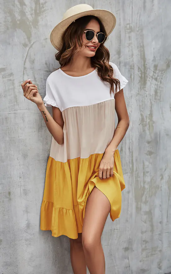 Flash Sale π FS Collection Tiered Smock π Dress In White & Beige & Yellow π