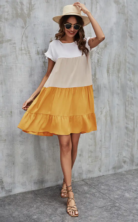 Flash Sale π FS Collection Tiered Smock π Dress In White & Beige & Yellow π - Image 2
