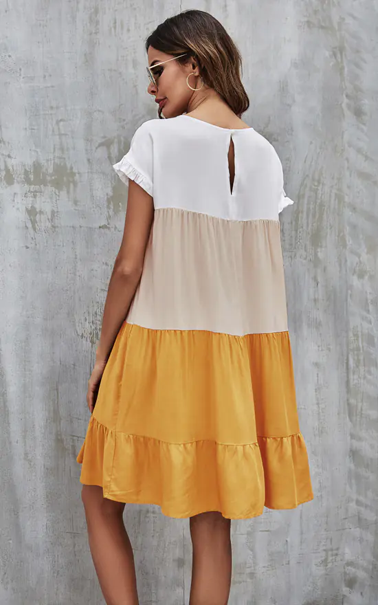 Flash Sale π FS Collection Tiered Smock π Dress In White & Beige & Yellow π - Image 3