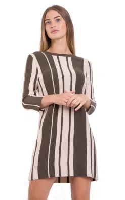 Coupon 🧨 LOES House Vertical Stripe Jumper 👗 Dress In Khaki Green 😍