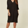 Deals ✨ DIVINE GRACE Black Relaxed Fit Split Sleeve Midi 👗 Dress 🧨
