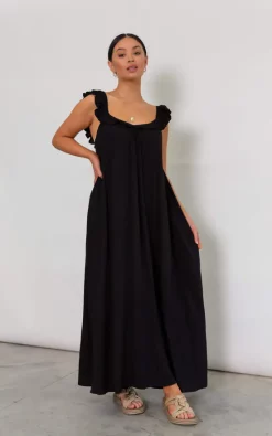 Coupon 💯 Pretty Lavish Effie V Neck Maxi 👗 Dress Black 😉
