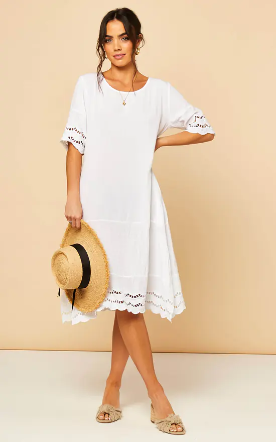 Coupon ๐ Bella And Blue Midi ๐ Dress With Broderie Detail In White โจ - Image 2