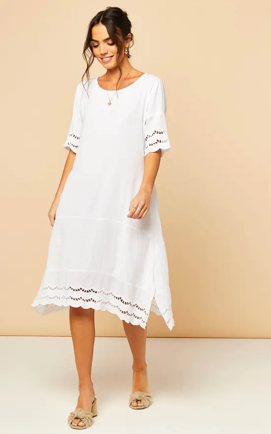 Coupon ๐ Bella And Blue Midi ๐ Dress With Broderie Detail In White โจ - Image 3