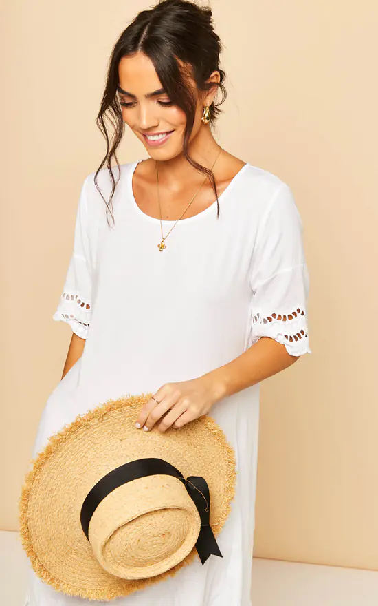 Coupon ๐ Bella And Blue Midi ๐ Dress With Broderie Detail In White โจ - Image 4