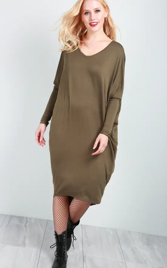 Budget ๐งจ Oops Fashion Kayley Mocha Long Sleeve Midi ๐ Dress With Open Back ๐