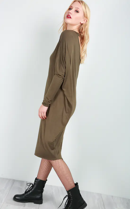 Budget ๐งจ Oops Fashion Kayley Mocha Long Sleeve Midi ๐ Dress With Open Back ๐ - Image 2