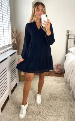 Buy 🌟 Object Smock 👗 Dress With Long Sheer Sleeves In Black 🤩