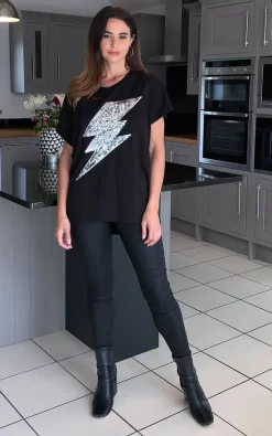 Budget 🎁 HOXTON GAL Oversized Sequin Flash Top In Black 💯