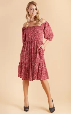 Cheap 🧨 Dolly And Dotty Oversized Floaty Off Or On The Shoulder Day Casual 👗 Dress Burgundy Red & White Polka Dots 👍