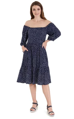 New 🌟 Dolly And Dotty Oversized Floaty Off The Shoulder Day Casual 👗 Dress In Navy & White Polka Dots ⌛
