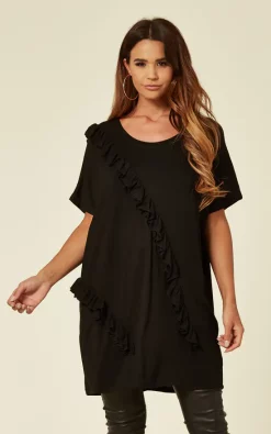 Flash Sale 🥰 Malissa J Collection Ruffle Detail T 👚 Shirt In Black 👏
