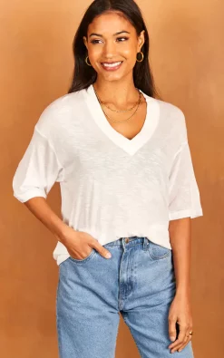 Cheap 😀 JJXX Longline V Neck T 👚 Shirt In White 👏