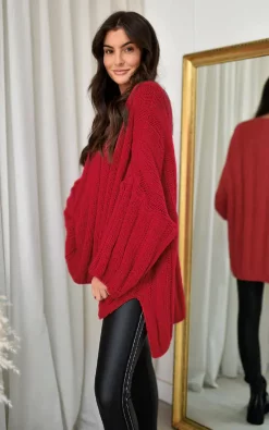 Best reviews of 😉 IKRUSH Laura Oversized Cable Knitted Cardigan In Red 😉