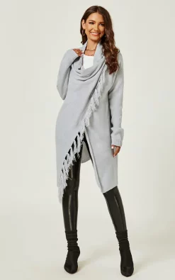 Budget 🎁 FS Collection Fringes Detail Cardigan In Silver Grey 🎁