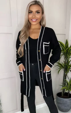 Flash Sale 😍 AX Paris Black And White Contrast Detail Knitted Cardigan 🛒