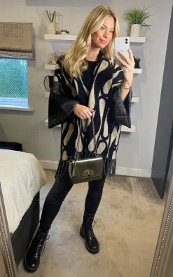 Discount 🌟 Cameo Rose Black And Brown Abstract Kimono Sleeve Knit Cardigan 🧨