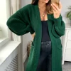 New 🎉 HOXTON GAL Oversized Long Sleeves Midi Knitted Cardigan With Pocket Details In Dark Green 🥰