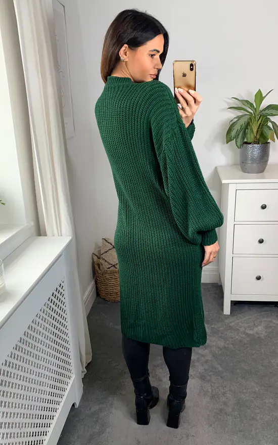 New 🎉 HOXTON GAL Oversized Long Sleeves Midi Knitted Cardigan With Pocket Details In Dark Green 🥰 - Image 4