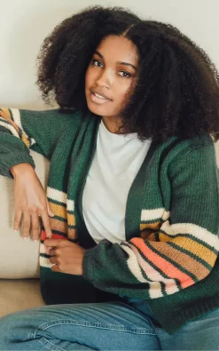 Cheap ✨ SUGARHILL BRIGHTON Yvette Cardigan Dark Green, Block Stripes 😀