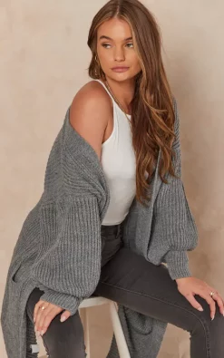 Outlet 🎁 Gini London Dark Grey Long Knitted Cardigan 🎉