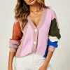 Budget 🛒 FS Collection Multi Block Colour Relaxed Knit Cardigan Top In Pink & Blue 🔔