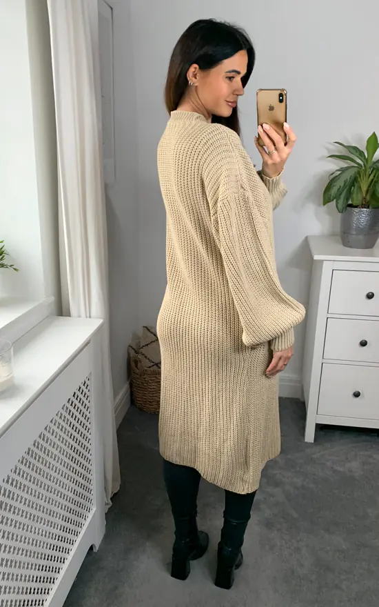 Deals π₯° HOXTON GAL Oversized Long Sleeves Midi Knitted Cardigan With Pocket Details In Beige β€οΈ - Image 4