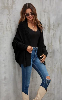 Best deal 🤩 FS Collection Black Chunky Pleat Oversized Cardigan 💯