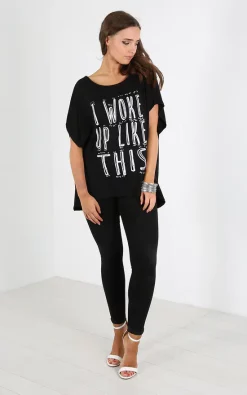 Best reviews of ⭐ Oops Fashion Carlie Black Oversized Tshirt With I Woke Up Like This Print 😍