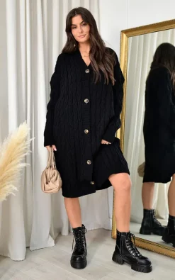 Outlet 🎁 IKRUSH Aida Long Length Button Down Knitted Cardigan In Black 💯