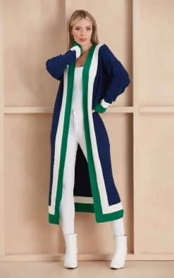 New 👏 Jenerique Longline Colour Block Cardigan In Navy/Green 🌟