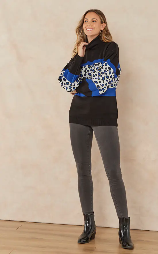Cheap ๐ Jenerique High Neck Oversize Leopard Jumper In Blue Leopard ๐ฅ - Image 2