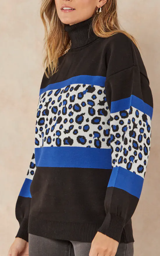 Cheap ๐ Jenerique High Neck Oversize Leopard Jumper In Blue Leopard ๐ฅ - Image 3