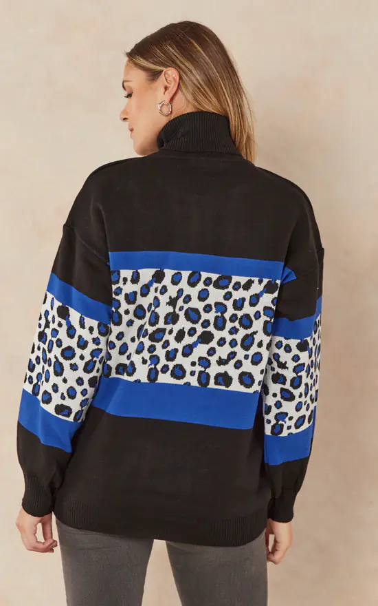 Cheap ๐ Jenerique High Neck Oversize Leopard Jumper In Blue Leopard ๐ฅ - Image 4