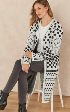 Flash Sale 🛒 Jenerique Black/White Longline Cardigan In Polka Dot / Stripe Print 💯