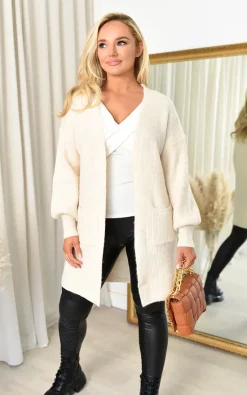 Cheap ⌛ IKRUSH Aoife Longline Knitted Cardigan With Pocket Detail In Beige 🌟