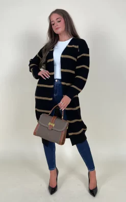 Promo 🎁 Girl In Mind Claire Black & Camel Striped Cardigan 😀