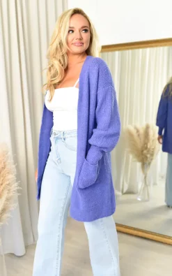 Cheap ❤️ IKRUSH Aoife Longline Knitted Cardigan With Pocket Detail In Purple 🥰