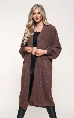 New 🛒 GIGILAND UK Brown Bell Sleeve Oversized Longline Cardigan 🎁