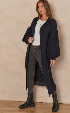 Buy 🥰 Gini London Navy Long Knitted Cardigan 😀