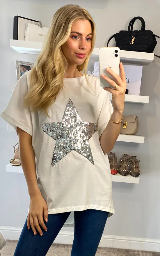 Promo π HOXTON GAL Oversized Star T π Shirt In White π