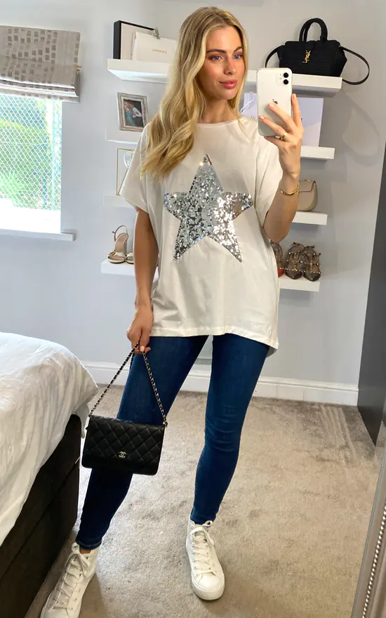 Promo π HOXTON GAL Oversized Star T π Shirt In White π - Image 2