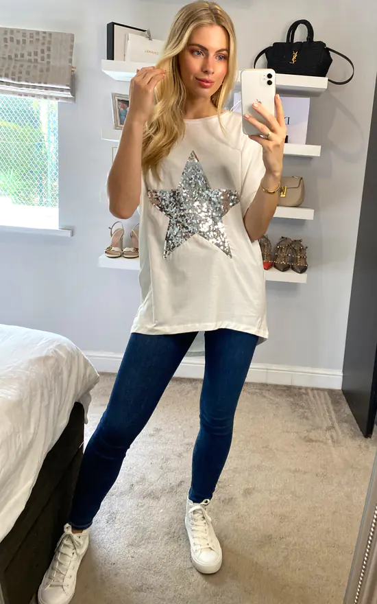 Promo π HOXTON GAL Oversized Star T π Shirt In White π - Image 4