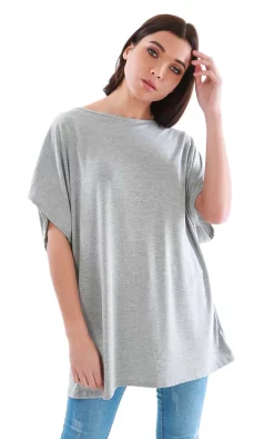 Promo ⭐ Oops Fashion Oversized Basic Jersey T 👚 Shirt In Grey 😍