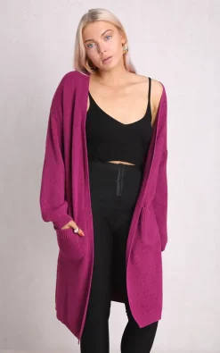 Promo 🔥 Boutique Store Plum Long Sleeve Open Front Knitted Cardigan One Size Fit (10 To 16) 👏