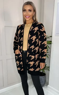 Wholesale 🔥 AX Paris Black And Camel 🐶 Dogtooth Cardigan With Pockets ⌛