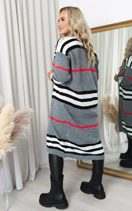 Wholesale ๐ IKRUSH Natalia Long Length Knitted Check Cardigan In Grey ๐คฉ - Image 2